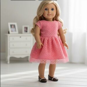 Pink Lace Doll Dress with Brown Shoes- doll not included